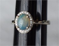Sterling Silver Ring w/ Opal & White Stones