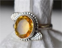 Sterling Silver Ring w/ Gold Colored Stone