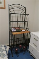 Iron 5 shelf open cabinet with misc. books