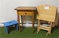 Lot: 1-Drawer stand, painted stool and
