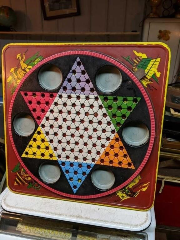 PIXIE GAME by STEVEN Part LOT Vtg Chinese Checkers Marble Reversible Tin Board 
