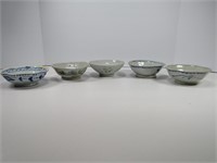 FIVE 7" CHINESE BOWLS