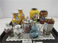 TRAY: 9 ASSORTED CHINESE VASES, ETC.