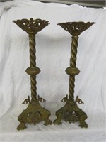 ORNATE METAL FOOTED ALTER CANDLESTICKS WITH