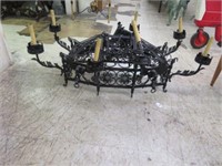 ORNATE WROUGHT IRON FIGURAL CHANDELIER WITH