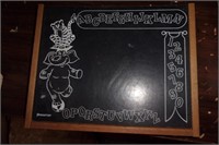 Laptop Chalkboard and game pieces