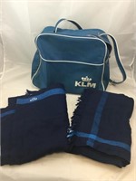 Vintage KLM Airline Travel Bag and Blankets