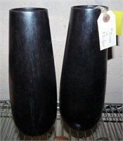 Mid Century Wood Vases w Glass Liners / Pair