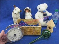 mikasa glass clock -ginny doll -dog fig -boyds