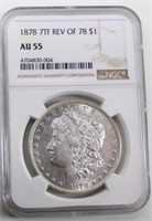 1878 7TF Reverse of 78 Silver Dollar NGC AU55