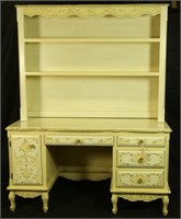PAIR OF FRENCH STYLE IVORY TONE DESK W/BOOKCASE