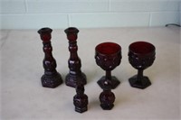 6 Pieces of Ruby Red Glass