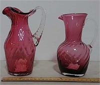 2 Pilgrim cranberry glass pitchers