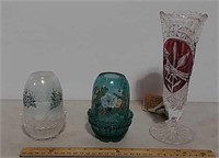 Bleikristall vase and 2 candle holders