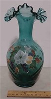 Aqua hand-painted Fenton vase