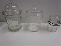 Country store type candy jars & old jar with glass
