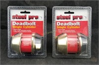 Pair Of New Steel Pro Deadbolts Single Cylinder