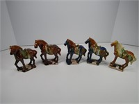TRAY: FIVE 6" POTTERY HORSES