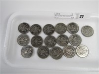 TRAY: 16 POST 1967 CANADA FIFTY CENT PIECES