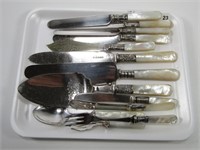 TRAY: SILVERPLATE MOP HANDLED KNIVES, ETC.