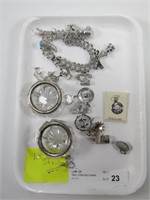 TRAY: STERLING CHARM BRACELETS, CHARM, ETC.