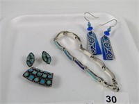 TRAY: STERLING & TURQUOISE SET PLUS 2 EARRINGS