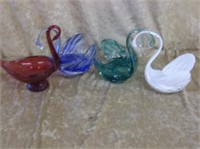 4 Art Glass Swans