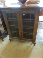 Tiger Oak Leaded Glass Bookcase