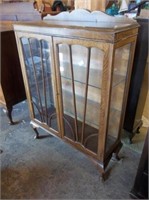 Tiger Oak Display Case with Glass Shelves and