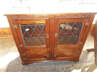 Relief Carved Oak and Leaded Glass Bookcase