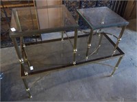 3 Piece Brass and Glass Coffee and End Table Set