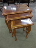Inlaid Mahogany Nesting Tables (3) with Glass