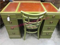 old mahogany leather top desk & chair (green)