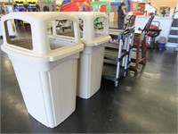 2 Large Trashcans with Lids, 2 Rolling Carts,