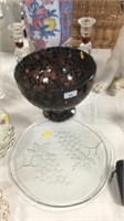 Glass candlesticks, mosaic bowl, cheese platter