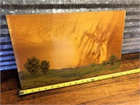 1931 hand painted rolling hills scene on wood
