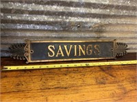 Antique brass "savings" plaque