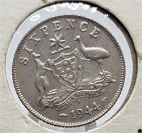 1944 SILVER SIXPENCE COIN