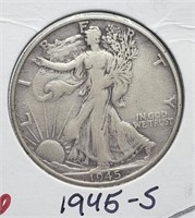 1945-S WALKING LIBERTY SILVER HALF DOLLAR COIN