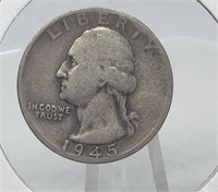 1945-S WASHINGTON SILVER QUARTER COIN
