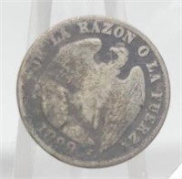 1888 SILVER CHILEAN HALF DIME COIN