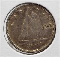 1943 SILVER CANADIAN DIME COIN