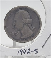 1942-S WASHINGTON SILVER QUARTER COIN
