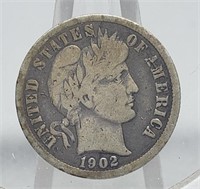 1902 BARBER SILVER DIME COIN