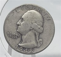 1948 WASHINGTON SILVER QUARTER COIN