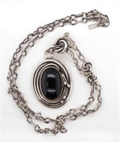 Onyx set sterling silver pendant and chain