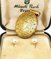Mikimoto pearl and 9ct gold ear clips
