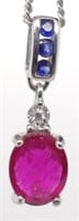Ruby, sapphire, diamond and gold pendant
