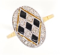 Diamond, onyx and 18ct yellow gold harlequin ring