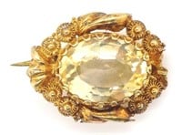 Antique citrine set gold brooch